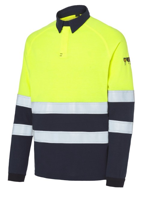 4909. Polo Alta Visibilidad Ignífugo Inherente Multimarca, Manga Larga. 60% Modacrílico - 39% Algodón - 1% Antiestático.